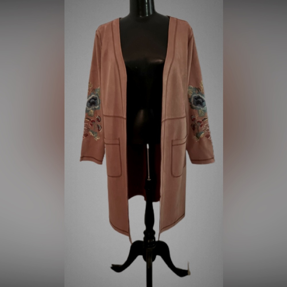 Boho style mauve jacket with embroidered sleeves. Never worn.
